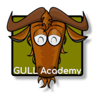 une tête de gnu, avec le texte « GULL Academy » marqué à côté